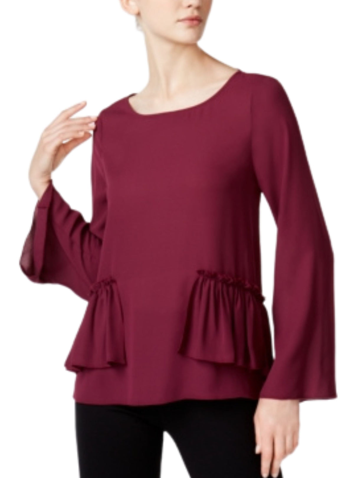 Women's Ruffled Plain  Shirt,Wine
