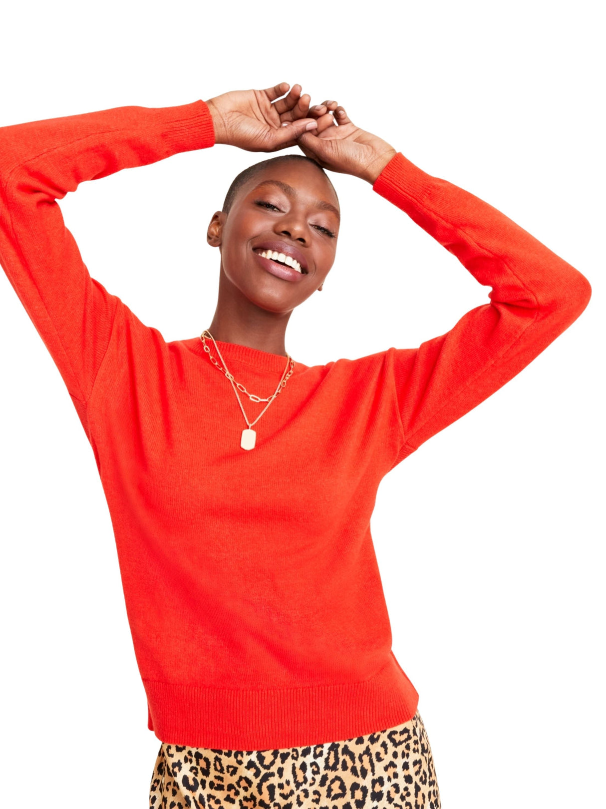 Women's Knitted Plain Sweater,Orange