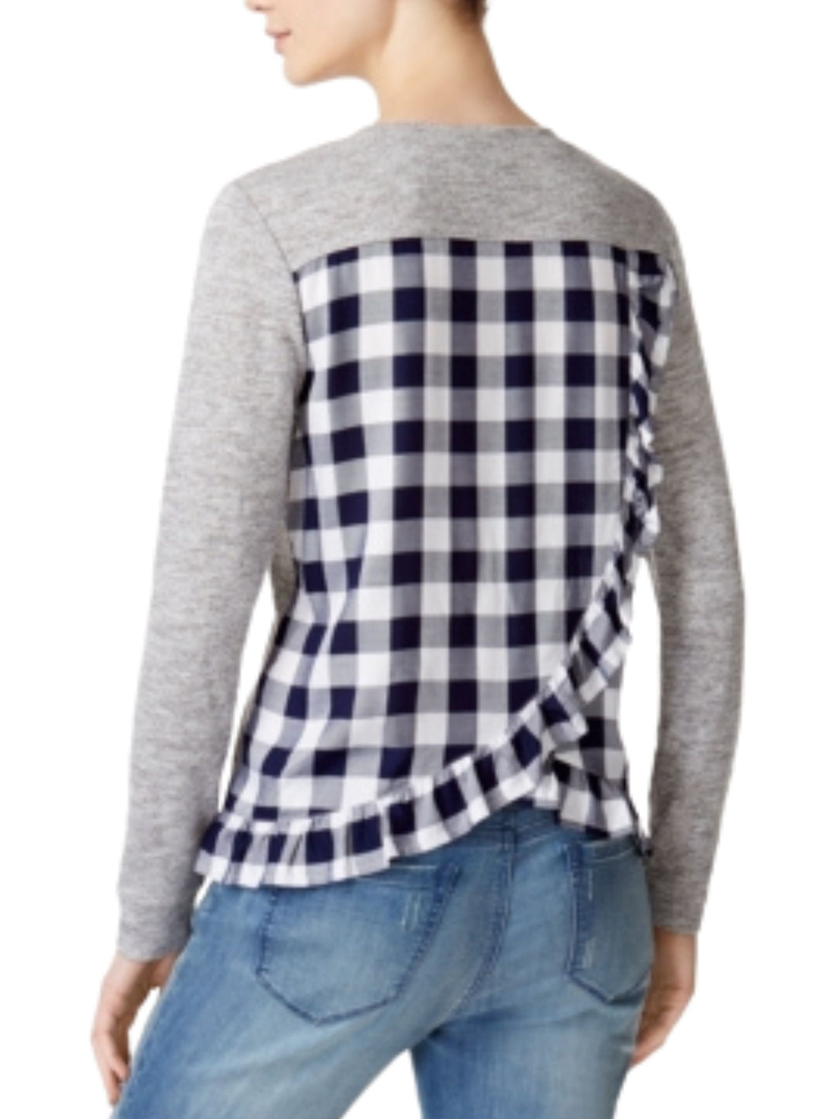 Women's  Back Plaid Shirt,Grey