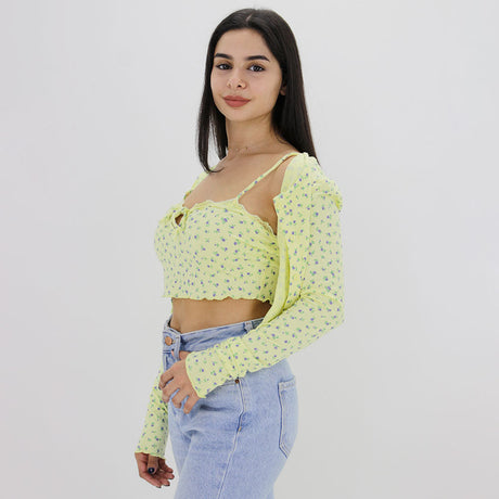 Image for Women's Lace Floral 2 Pieces Top,Yellow