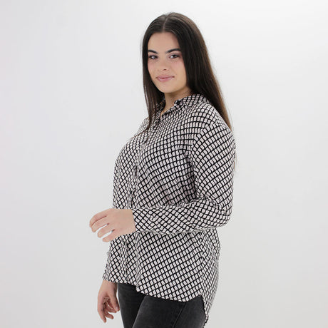 Image for Women's Plaid Printed Dress Shirt,White