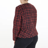 Women's Boucle Plaid Peplum Blazer Jacket,Red/Black