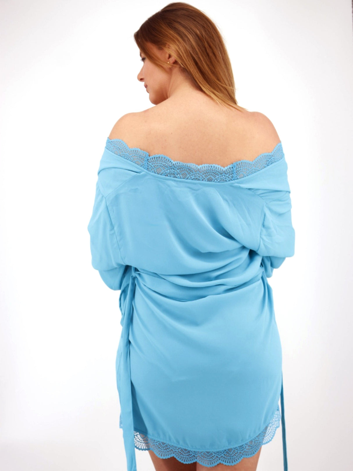 Image for Women's Lace Trim Robe,Aqua