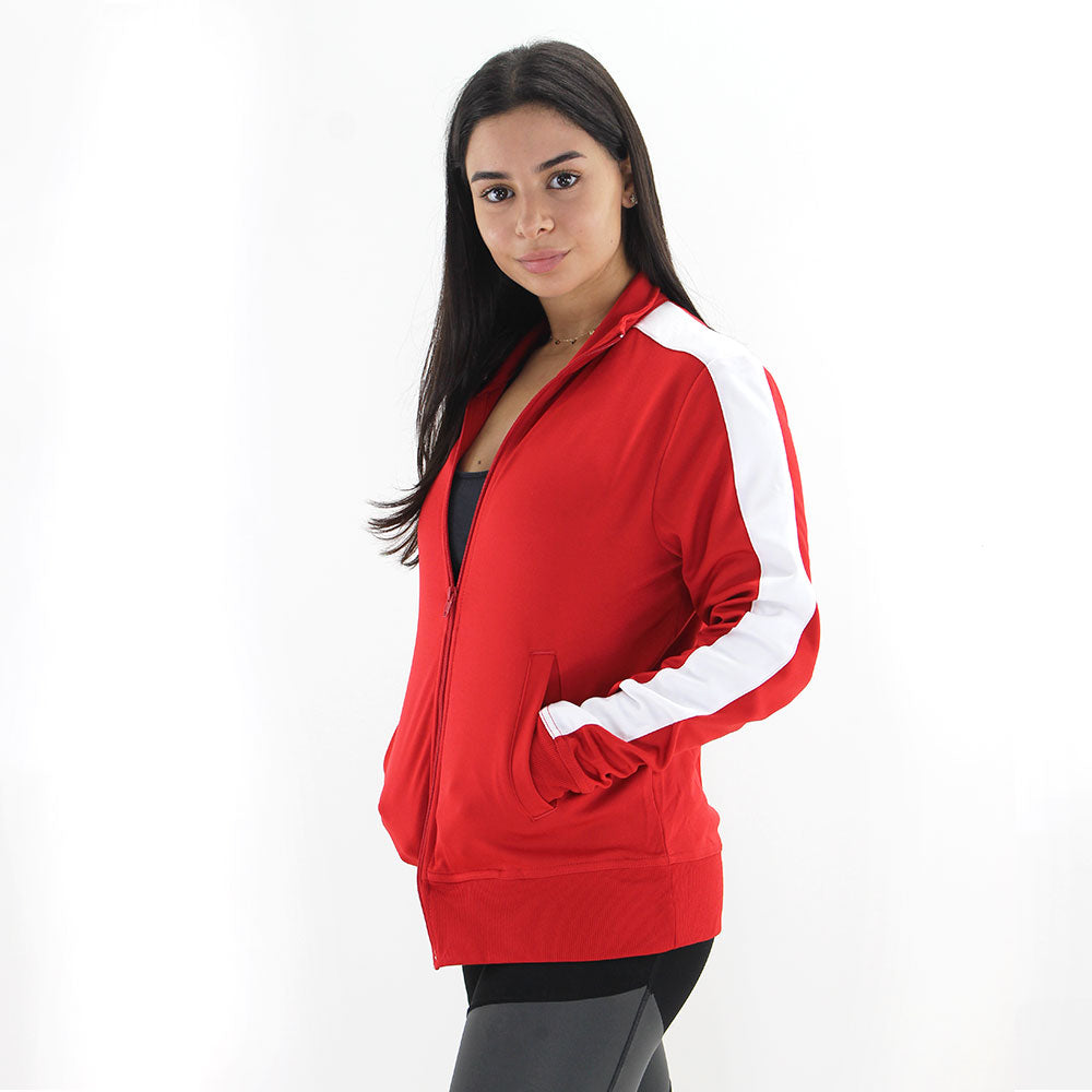 Women's Zip Striped-Sleeve Track Jacket,Red