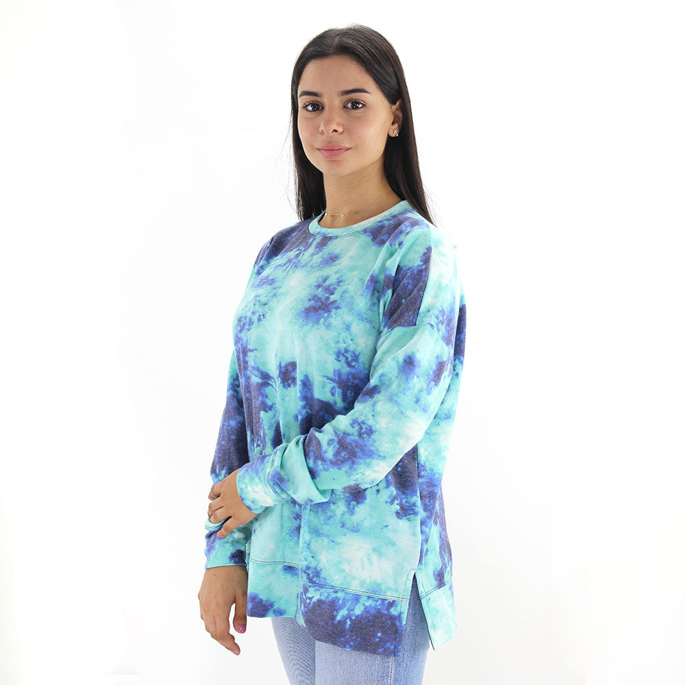 Women's Washed Printed Sweaters,Aqua