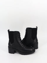 Women's Plain Leather Ankle Boots,Black