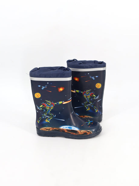 Kids Boy's Graphic Printed Rain Ankle Boots,Navy