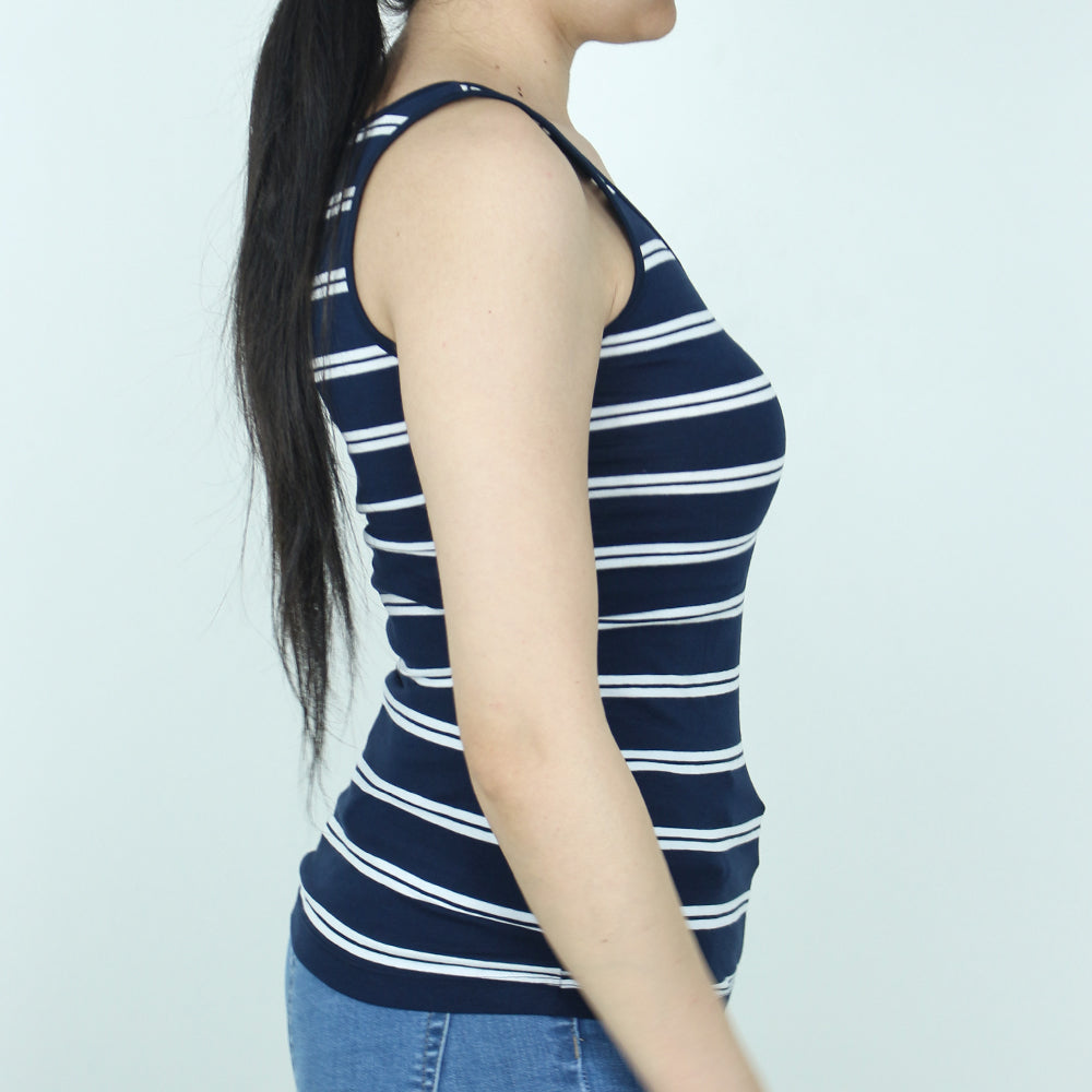 Women's Scoop-Neck Striped Top,Navy/White