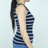 Women's Scoop-Neck Striped Top,Navy/White