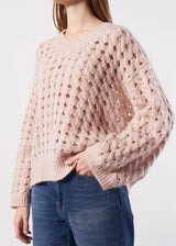 Women's Textured Open Knit Sweater,Light Peach