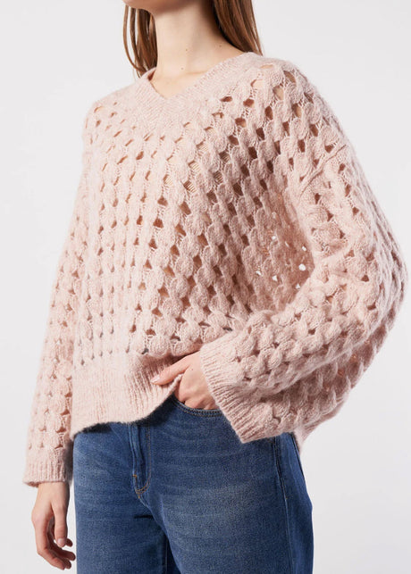 Women's Textured Open Knit Sweater,Light Peach