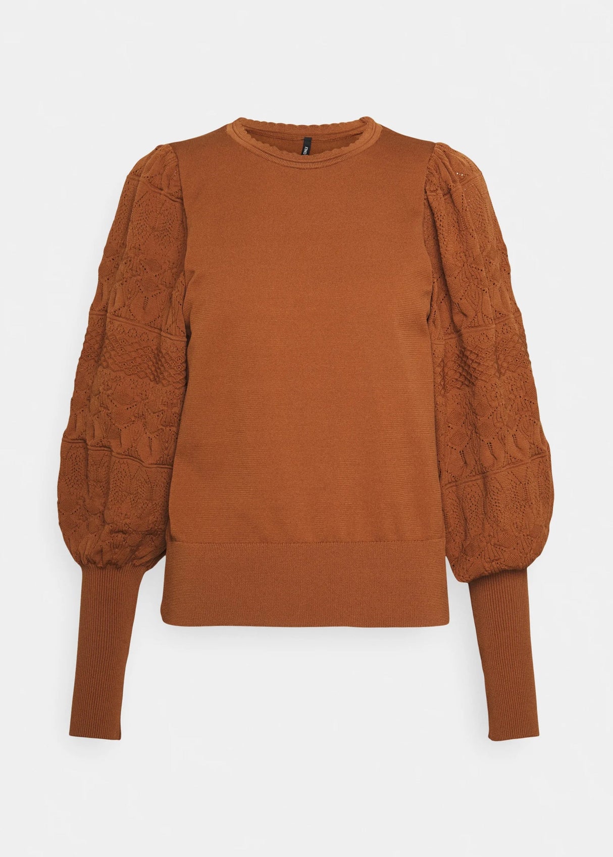 Women's Puffed Sleeves Textured Sweater,Brown