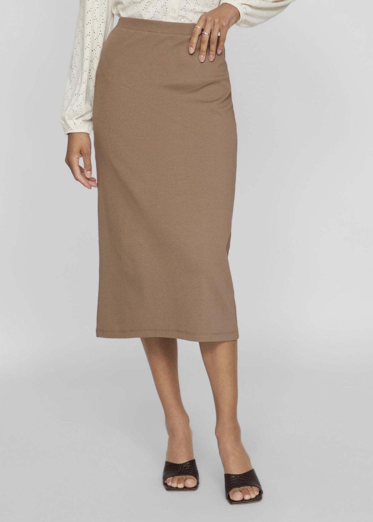 Women's Plain Long Skirt,Beige