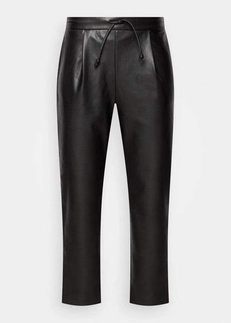 Women's Plain Leather Pants,Black