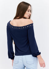 Women's Textured Top,Dark Blue