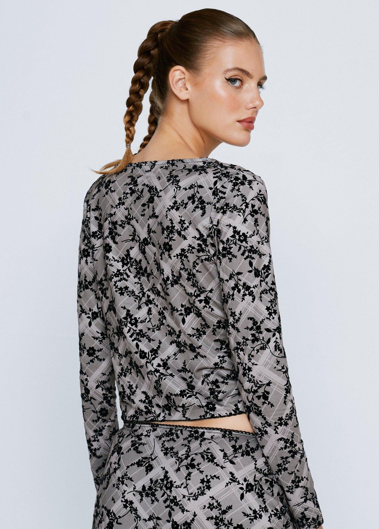 Women's Floral Printed Cropped Top,Light Olive/Black