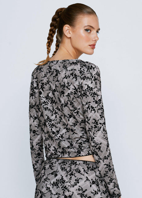 Women's Floral Printed Cropped Top,Light Olive/Black
