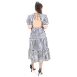 Image for Women's Plaid Open Back Ruffle Dress,Black/White