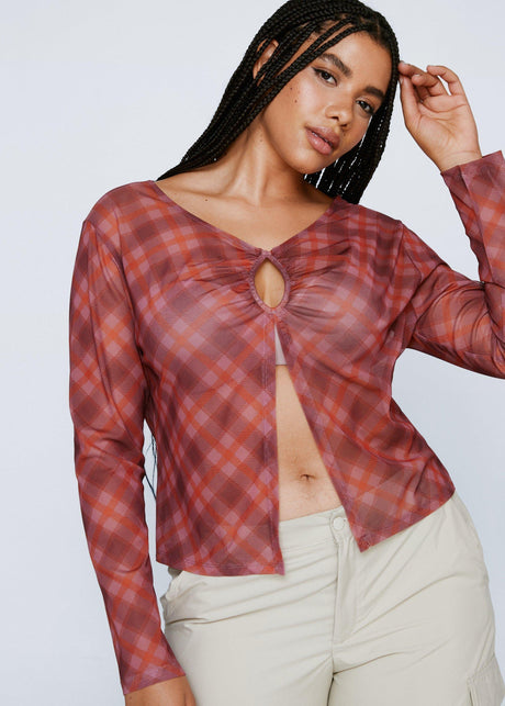 Image for Women's Checkered Printed Mesh Top,Multi