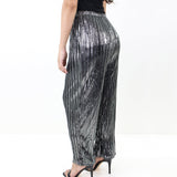 Women's Metallic Ribbed Pant,Silver