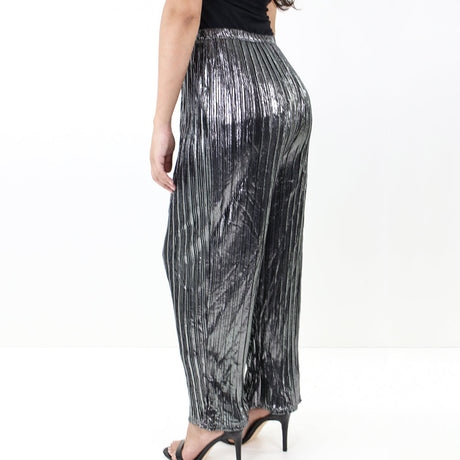 Women's Metallic Ribbed Pant,Silver