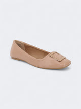 Women's Plain Zimia Buckle Flat Bellerinas,Nude