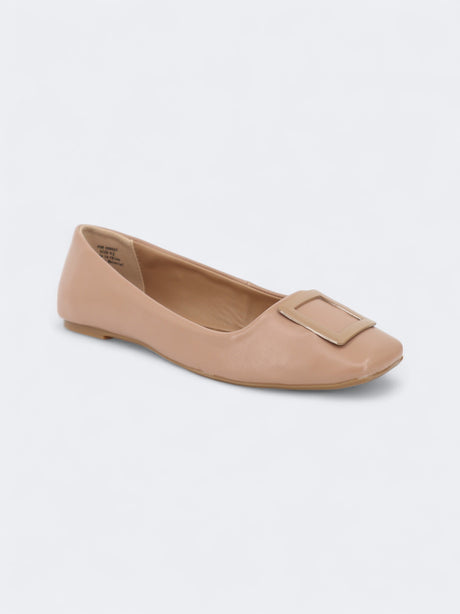 Women's Plain Zimia Buckle Flat Bellerinas,Nude